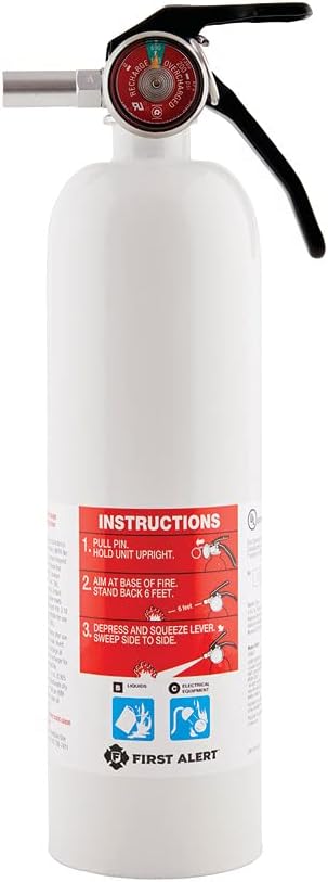 First Alert Fire Extinguisher FE5GR, Recreation Vehicle and Marine Fire Extinguisher, White, Rechargeable, REC5