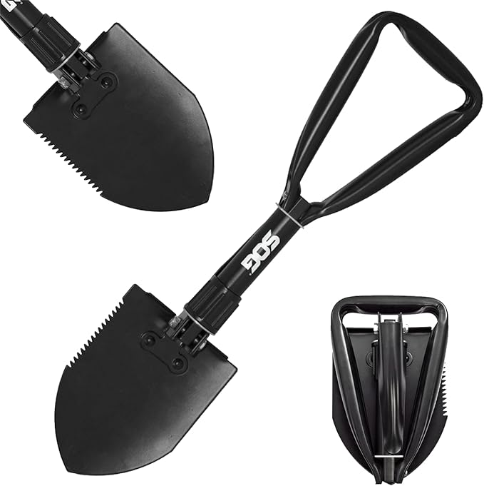 SOG Entrenching Tool- 18.25 Inch Folding Survival Shovel with Wood Saw Edge and Tactical Shovel Carry Case- Black