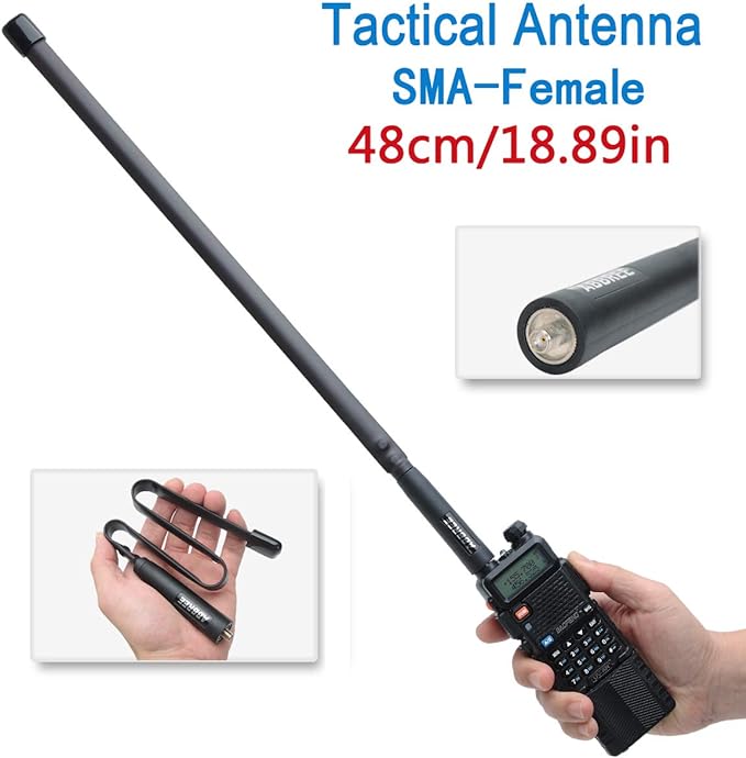 ABBREE SMA-Female Dual Band VHF/UHF 18.8-inch 144/430MHz High Gain Soft Whip Foldable CS Tactical Antenna for Baofeng UV-5R UV-82 BF-F8HP GMRS Radio Ham Two Way Radio