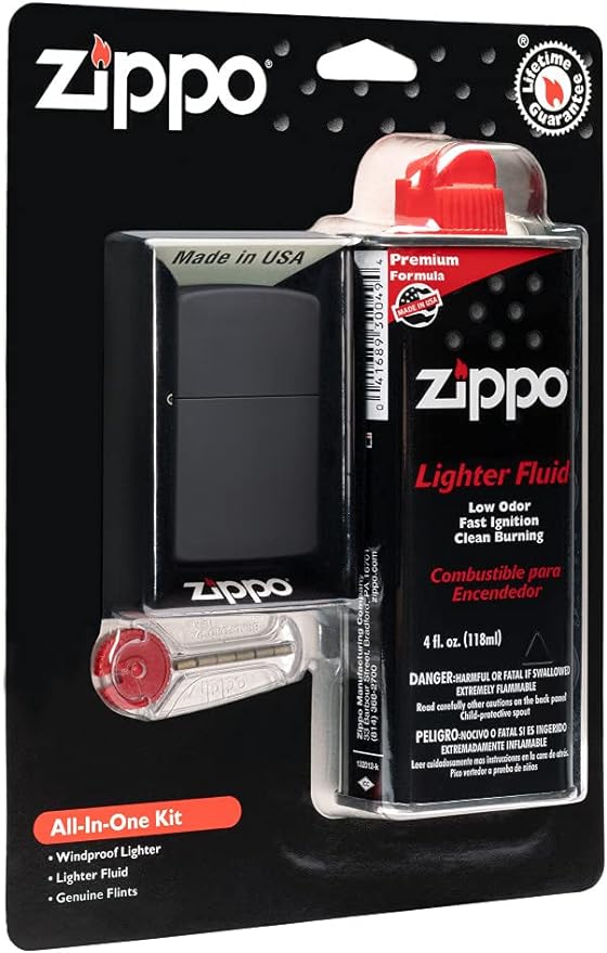 Zippo All-in-One Kit with Black Matte Windproof Lighter