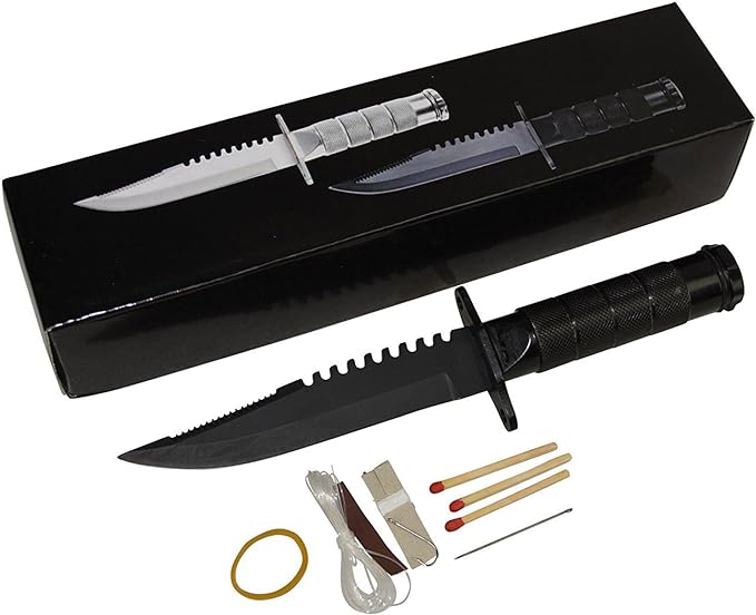 Snake Eye Tactical Black Serrated Blade Hunting Knife w/ Survival Kit & Sheath