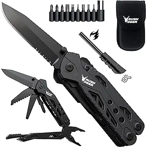 Multitool Knife Camping Survival Knife Unique Gifts for Men Dad Husband 16 in 1 Pocket Multitools Knife Pliers Screwdrivers Bottle Opener, Multi Tool Gadgets with Safety Lock Nylon Sheath