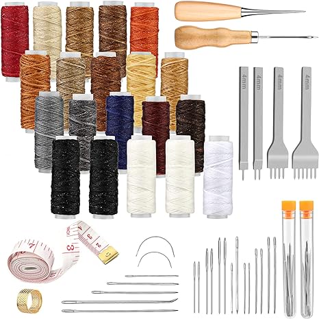 Upholstery Repair Kit, Leather Sewing Kit, with Upholstery Thread Cord, Large-Eye Stitching Needles, Awl and Thimble