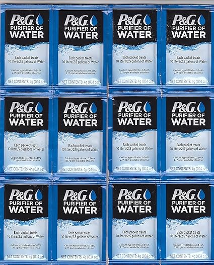 P&G Purifier of Water Portable Water Purifier Packets. Emergency Water Filter Purification Powder Packs for Camping, Hiking, Backpacking