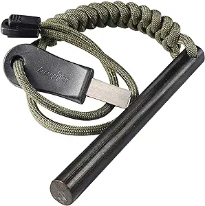 Bayite 4 Inch Survival Ferrocerium Drilled Flint Fire Starter, Ferro Rod Kit