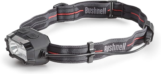 Bushnell PRO Rechargeable 400L Multi-Color Headlamp. High/low spot mode, high/low flood mode, and red mode. Rated IPX4 weather resistant